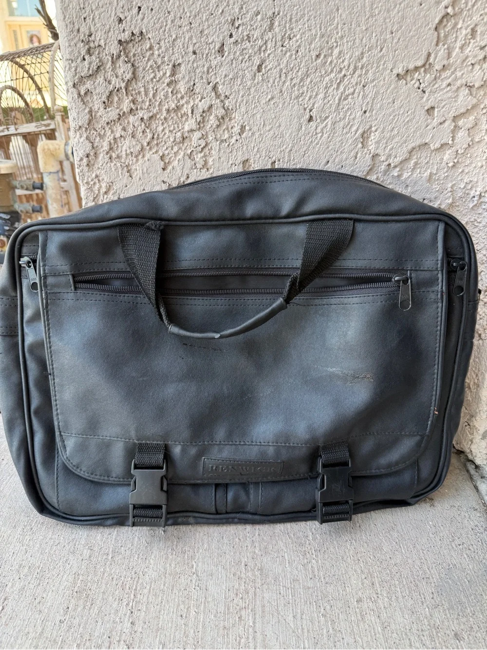 Renwick Black Laptop Messenger Briefcase Faux Leather Work Travel Bag